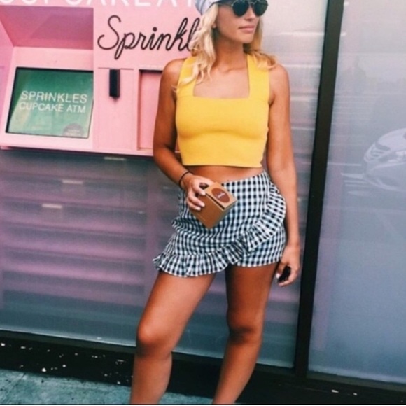 Seek The Label Bandage Crop Top Tank Square Neck Yellow Small Preppy Beachy Chic - Picture 2 of 8